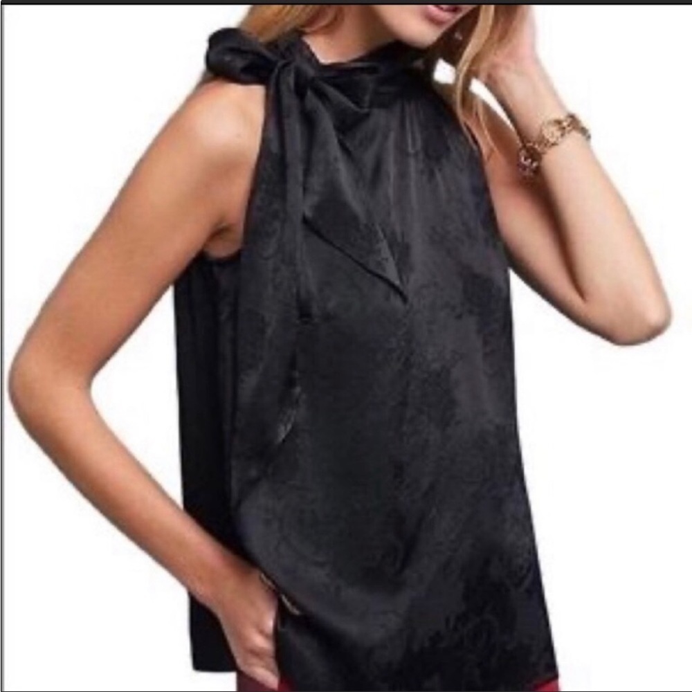 NWT MOULINETTE SOEURS ANTHROPOLOGIE FLORAL BECK RIE BLACK SATIN FLORAL BLOUSE